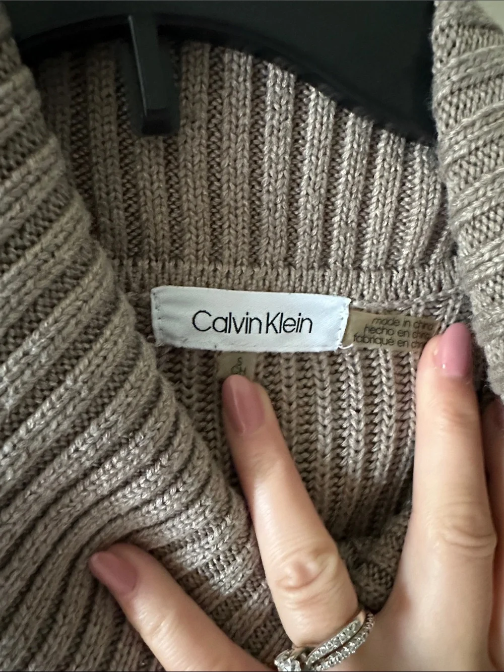 Calvin Klein Turtleneck Cable-Knit Sweater - Taupe size small